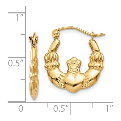 14K Yellow Gold Claddagh Hoop Earrings – view 5