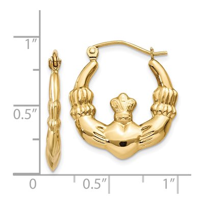 14K Yellow Gold Claddagh Hoop Earrings – view 5