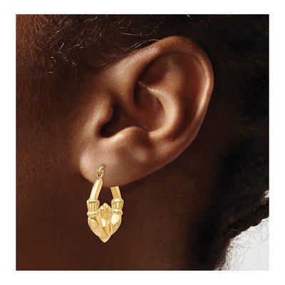 14K Yellow Gold Claddagh Hoop Earrings – view 4