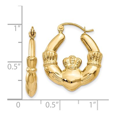 14K Yellow Gold Claddagh Hoop Earrings – view 5