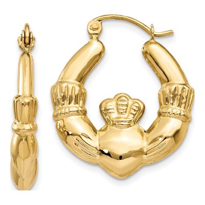 14K Yellow Gold Claddagh Hoop Earrings