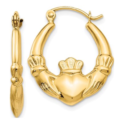 14K Yellow Gold Claddagh Hoop Earrings