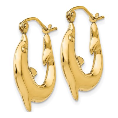 14K Yellow Gold Dolphin Hoop Earrings – view 3