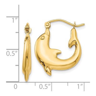 14K Yellow Gold Dolphin Hoop Earrings – view 5