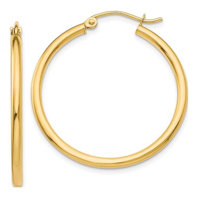 14K Yellow Gold 30mm Tube Hoop Earrings