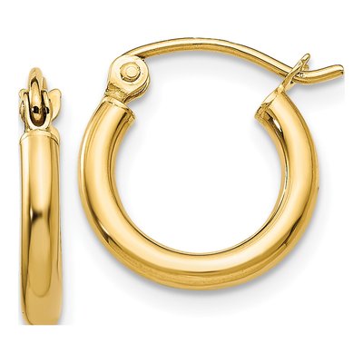 14K Yellow Gold 12mm Tube Hoop Earrings