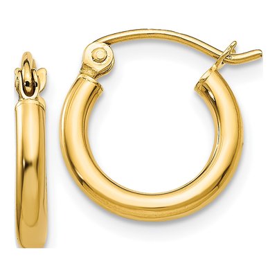 14K Yellow Gold 12mm Tube Hoop Earrings