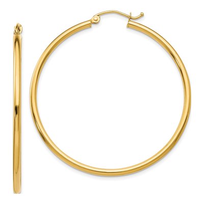 14K Yellow Gold 45mm Tube Hoop Earrings