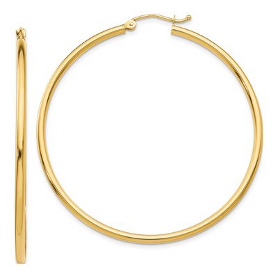 14K Yellow Gold 50mm Tube Hoop Earrings
