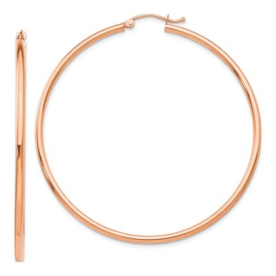 14K Rose Gold 55mm Tube Hoop Earrings