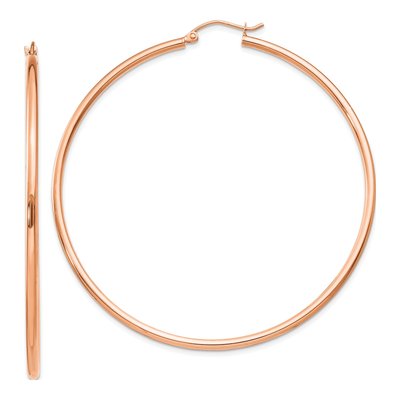 14K Rose Gold 60mm Tube Hoop Earrings