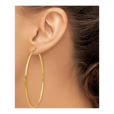 14K Yellow Gold 65mm Tube Hoop Earrings – view 3