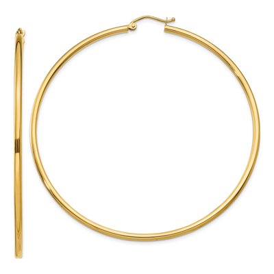 14K Yellow Gold 65mm Tube Hoop Earrings