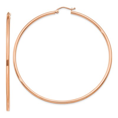 14K Rose Gold 65mm Tube Hoop Earrings