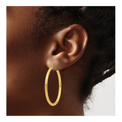 14K Yellow Gold 40mm Round Tube Hoop Earrings – view 4
