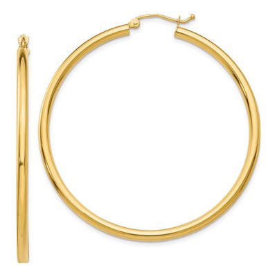 14K Yellow Gold 50mm Tube Hoop Earrings