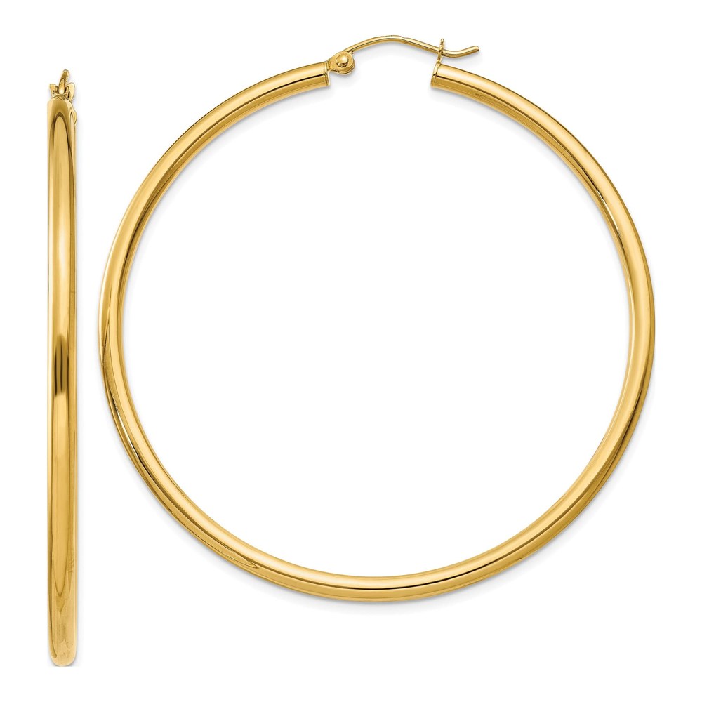 14k Yellow Gold 55mm Round Tube Hoop Earrings