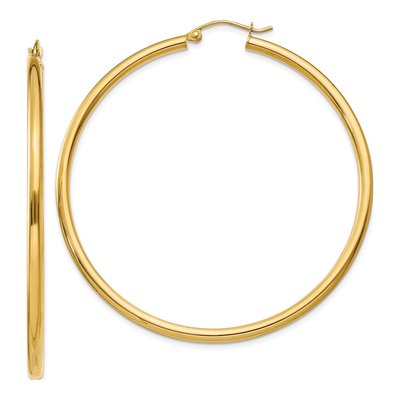 14K Yellow Gold 55mm Tube Hoop Earrings