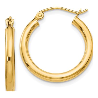 14K Yellow Gold 20mm Round Tube Hoop Earrings