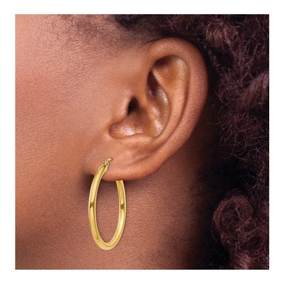 14K Yellow Gold 30mm Tube Hoop Earrings – view 4