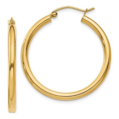 14K Yellow Gold 30mm Tube Hoop Earrings