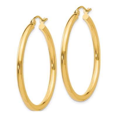14K Yellow Gold 35mm Round Tube Hoop Earrings – view 3