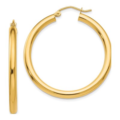 14K Yellow Gold 35mm Tube Hoop Earrings