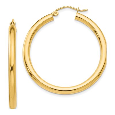 14K Yellow Gold 35mm Tube Hoop Earrings