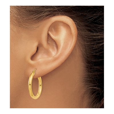 14K Yellow Gold 25mm Tube Hoop Earrings – view 4