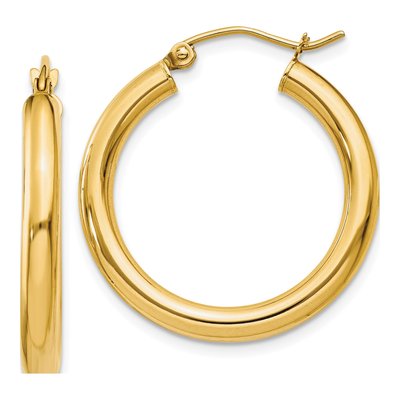 14K Yellow Gold 25mm Tube Hoop Earrings