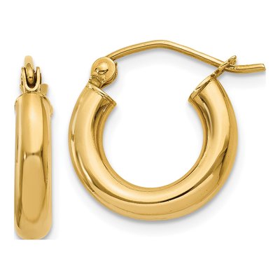14K Yellow Gold 14mm Tube Hoop Earrings