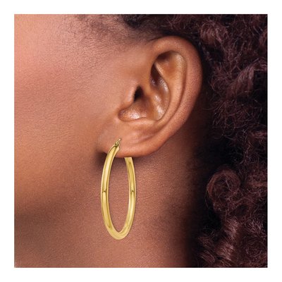 14K Yellow Gold 40mm Tube Hoop Earrings – view 4