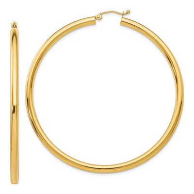 14K Yellow Gold 60mm Tube Hoop Earrings