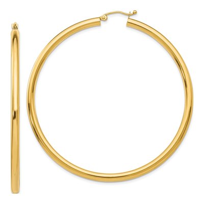 14K Yellow Gold 60mm Tube Hoop Earrings