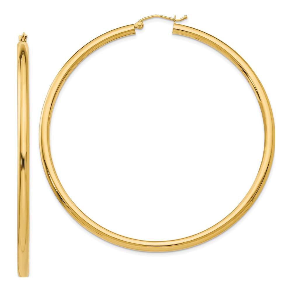 14K Yellow Gold Polished Tube Hoop Earrings