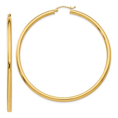 14K Yellow Gold 65mm Tube Hoop Earrings