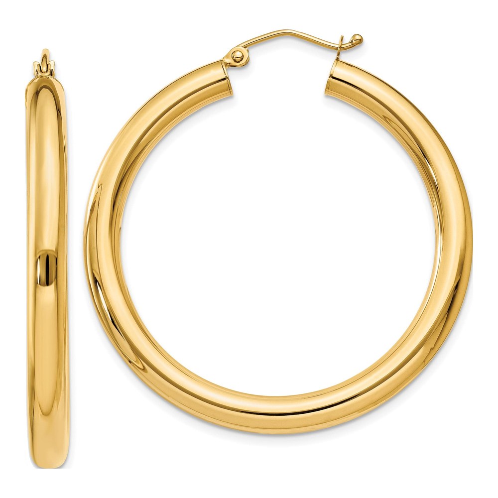 14K Yellow Gold Polished Tube Hoop Earrings, 40mm