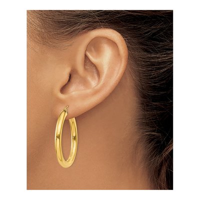 14K Yellow Gold 35mm Tube Hoop Earrings – view 4