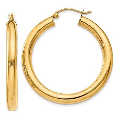14K Yellow Gold 35mm Tube Hoop Earrings