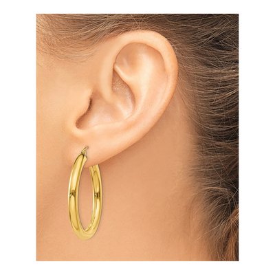 14K Yellow Gold 35mm Tube Hoop Earrings – view 4