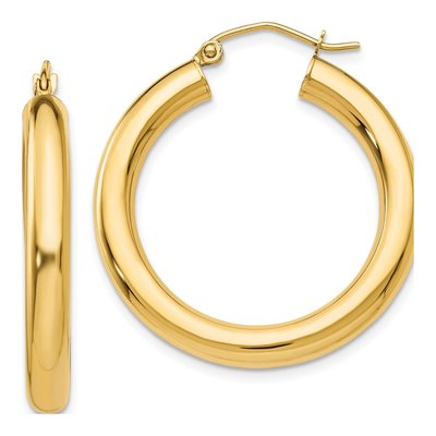 14K Yellow Gold 30mm Tube Hoop Earrings