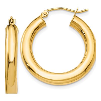 14K Yellow Gold 25mm Tube Hoop Earrings