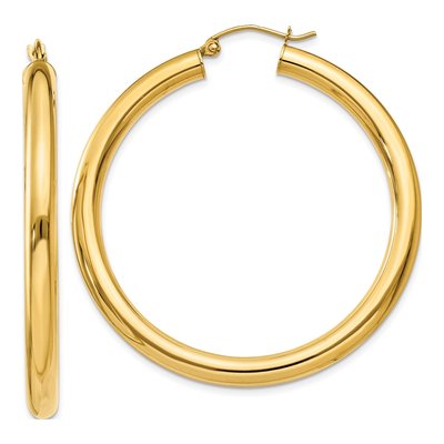 14K Yellow Gold 45mm Tube Hoop Earrings