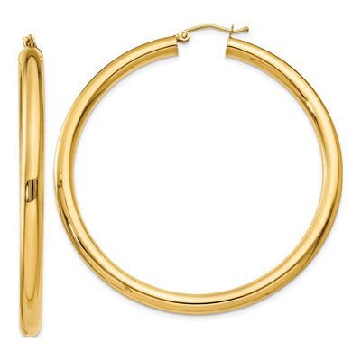 14K Yellow Gold 55mm Tube Hoop Earrings