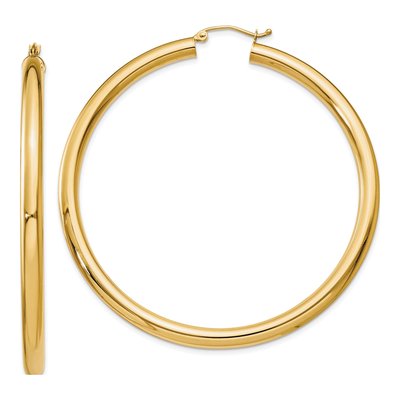 14K Yellow Gold 60mm Tube Hoop Earrings