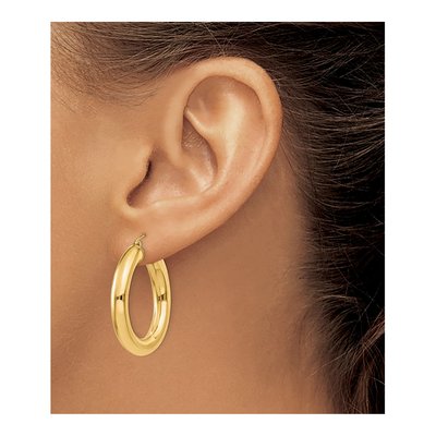 14K Yellow Gold 30mm Tube Hoop Earrings – view 4