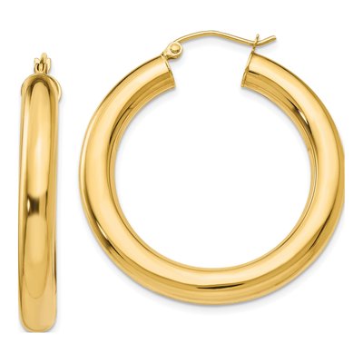 14K Yellow Gold 35mm Tube Hoop Earrings