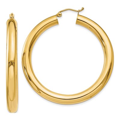 14K Yellow Gold 45mm Tube Hoop Earrings