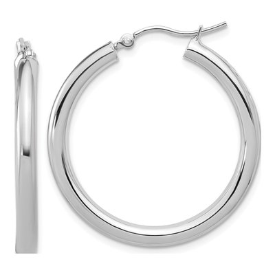 10K White Gold 30mm Hoop Earrings