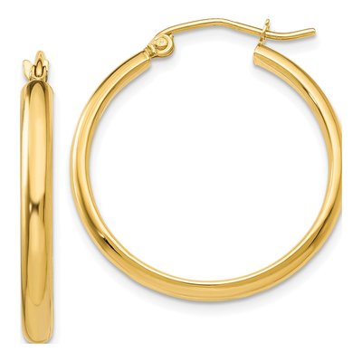 14K Yellow Gold 25mm Tube Hoop Earrings